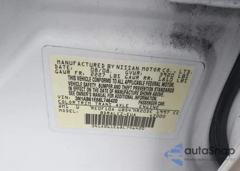 2008 Nissan Sentra 2.0 z USA, uszkodzony, nr VIN 3N1AB61E68L746420